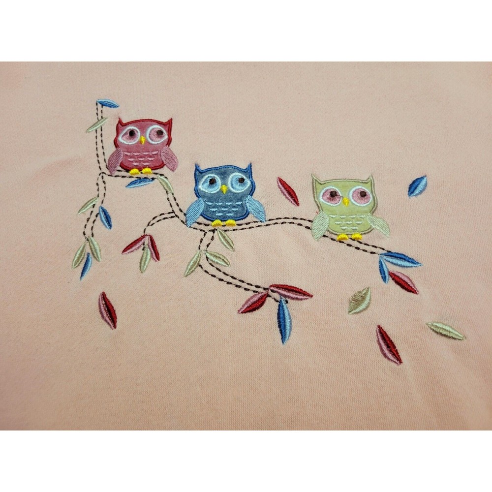 Y2K Adriean Silafield Collared Sweatshirt Cute embroidered owls Peach large 90s